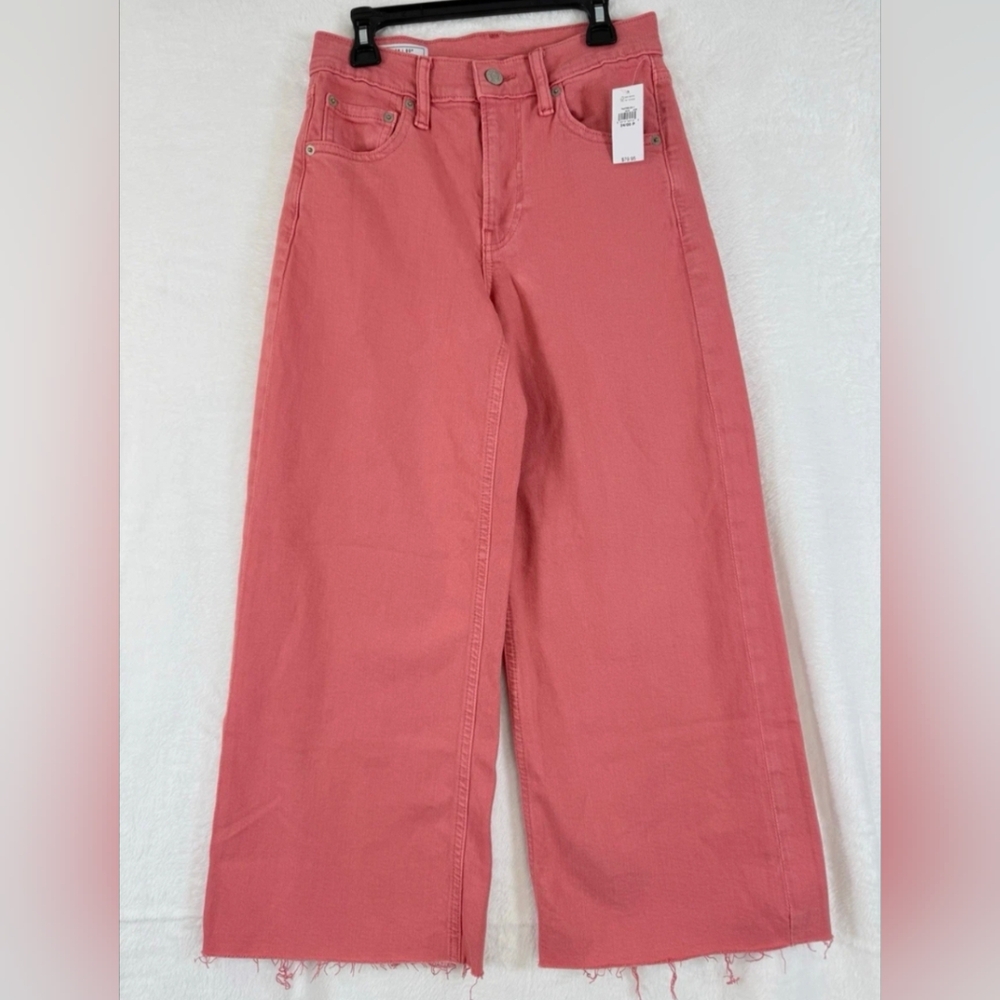 Gap High Rise Stride Ankle Jeans Coral Pink Raw Hem Size 29 New!